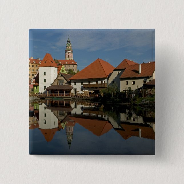 Chateau tower, Vltava River, Cesky Krumlov, 15 Cm Square Badge (Front)