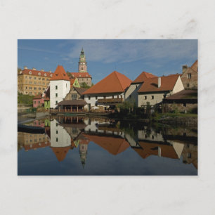 Chateau tower, Vltava River, Cesky Krumlov, Postcard