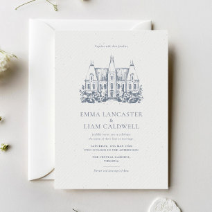 Chateau Venue Drawing Minimalist Wedding Invitation