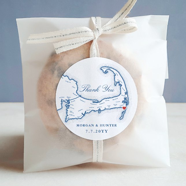 Chatham Bars Inn Cape Cod Thank You Wedding Favour Classic Round Sticker (Chatham Bars Inn Thank You wedding favor sticker label in elegant navy blue from Coastal Map Designs)