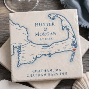 Chatham Bars Inn Wedding Favour Cape Cod Map Stone Coaster