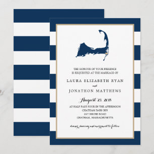 Chatham Cape Cod Map with heart   Wedding Invitation