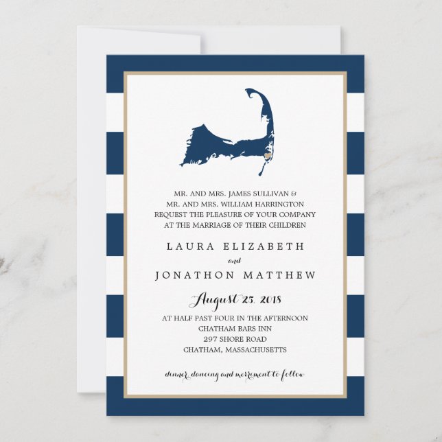 Chatham Cape Cod Map with heart | Wedding Invitation (Front)