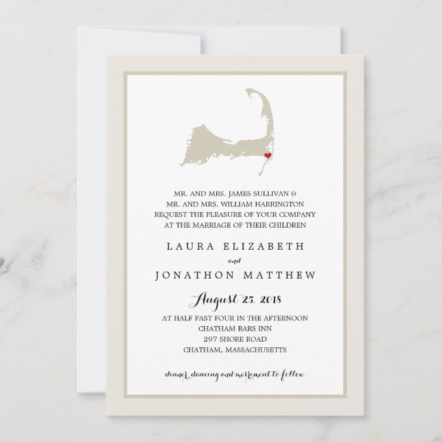 Chatham Cape Cod Map with heart | Wedding Invitation (Front)