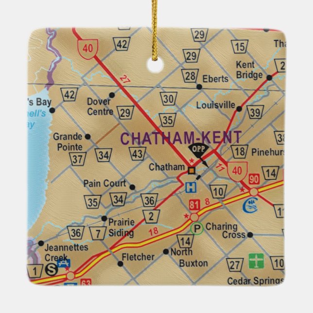 Chatham Kent Ontario Map Ceramic Ornament (Back)