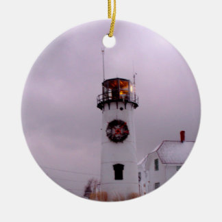 Chatham Lighthouse in the Snow Ceramic Tree Decoration