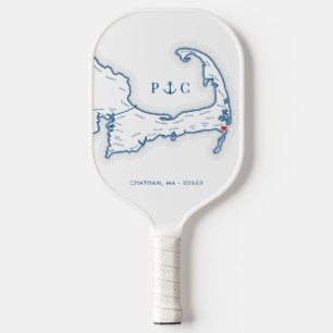 Chatham MA Map Navy Blue Monogram Pickleball Paddle