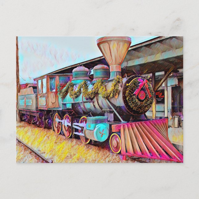 Chattanooga Christmas Steam Train Oil Painting Postcard (Front)