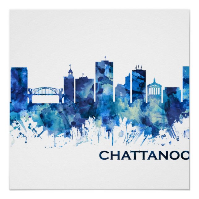 Chattanooga Tennessee Skyline Blue Poster (Front)