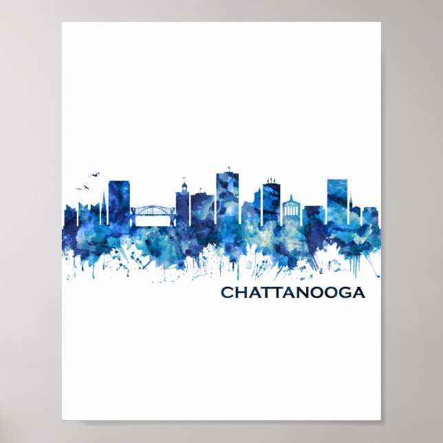 Chattanooga Tennessee Skyline Blue Poster (Front)
