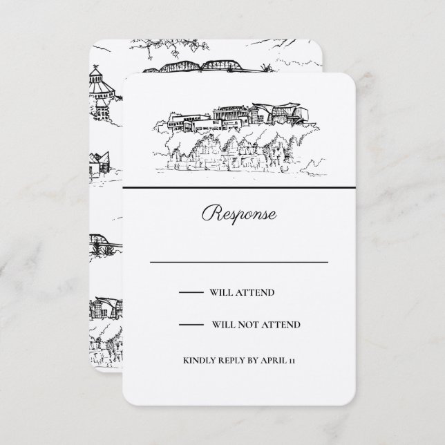 Chattanooga Toile Black and White Vertical RSVP Card (Front/Back)