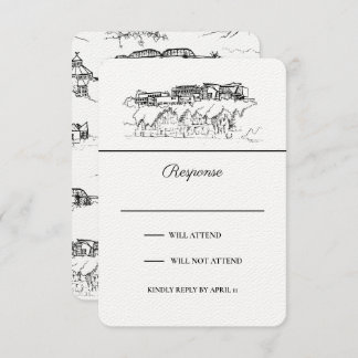 Chattanooga Toile Black and White Vertical RSVP Card