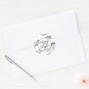 Chattanooga Toile Black and White Wedding Classic Round Sticker