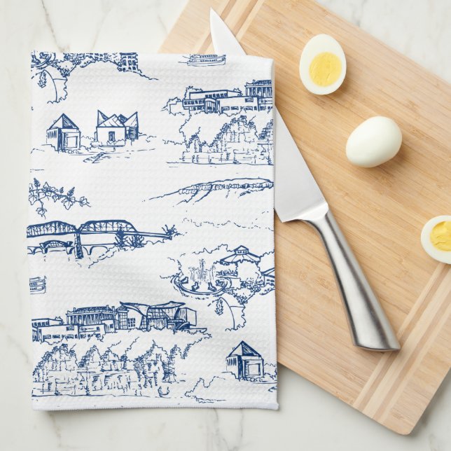 Chattanooga Toile Blue Tea Towel (Quarter Fold)