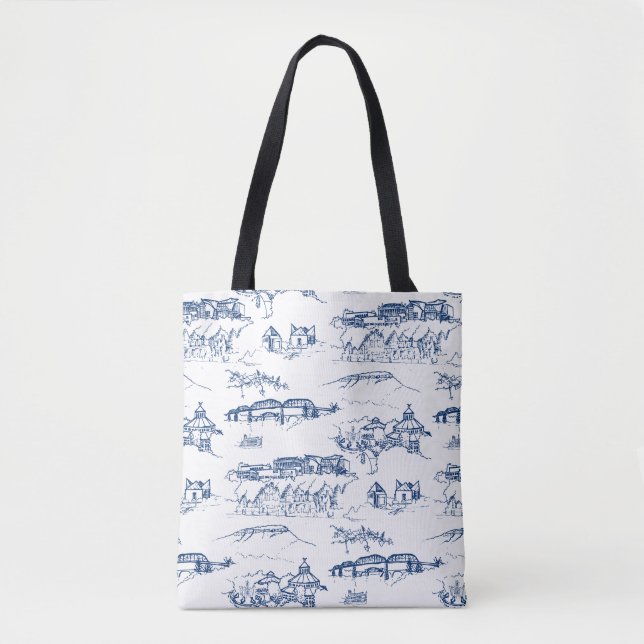 Chattanooga Toile Blue Tote Bag (Front)