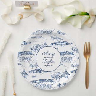 Chattanooga Toile Navy and White Bridal Shower Paper Plate