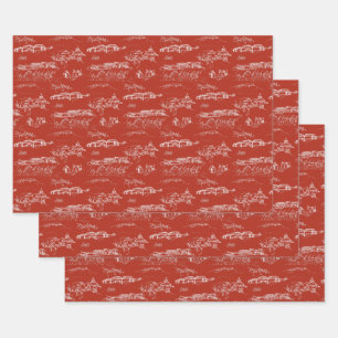 Chattanooga Toile Red Holiday Wrap 3 Sheets