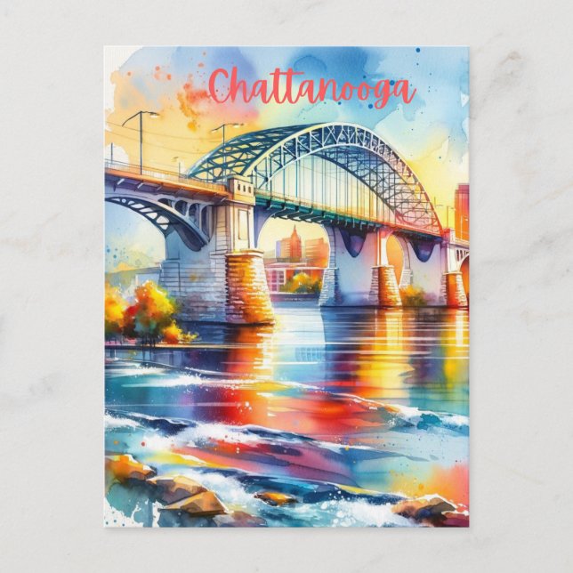Chattanooga Walnut Street Bridge Watercolor Postcard (Front)