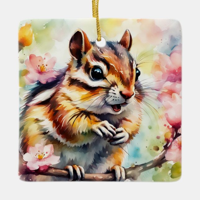 Chattering Spring Chipmunk Ceramic Ornament (Front)