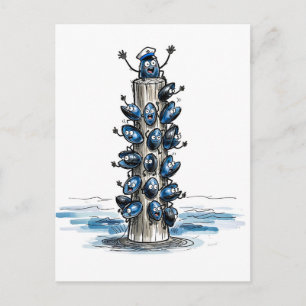 Chatty Mussel Gang Talking Together Marine Ink Ill Postcard
