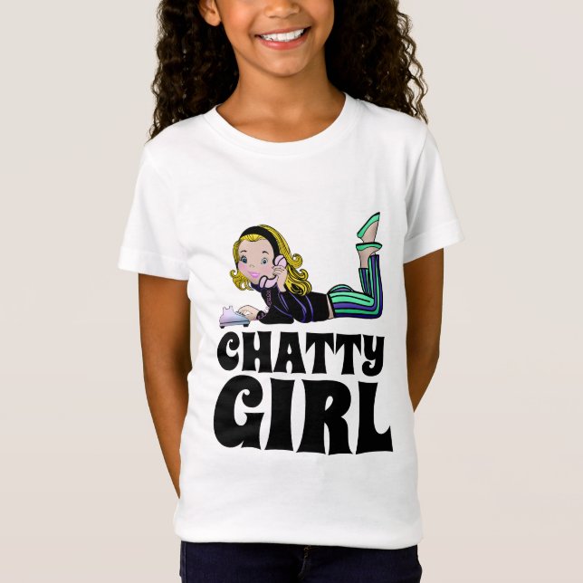 CHATTY PHONE GIRL RETRO KIDS GIRLS T-SHIRTS (Front)