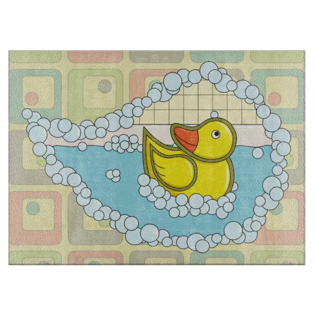 Chaucer the Rubber Duck Glass Cutting Board (Front)