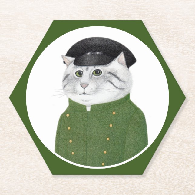 CHAUFFEUR CAT Hexagon Paper Coasters  (Front)