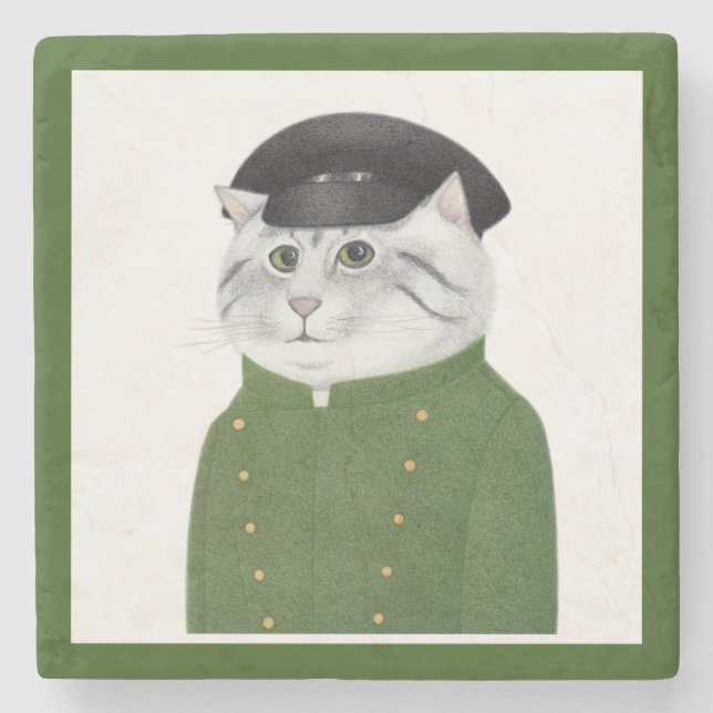 CHAUFFEUR CAT Marble Stone Coaster (Front)