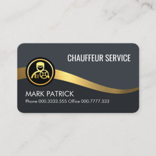 Chauffeur Dark Blue Gold Waves Business Card