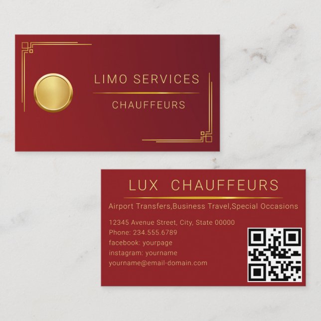Chauffeur Driver Royal Gold Border Business Card (Front/Back)