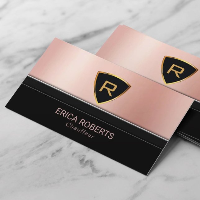 Chauffeur Luxury Gold Monogram Logo Rose Gold Business Card (Creator Uploaded)