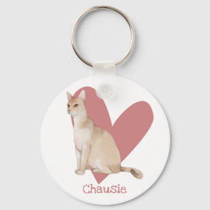 Chausie Cat Watercolor Kitty Pink Heart Key Ring