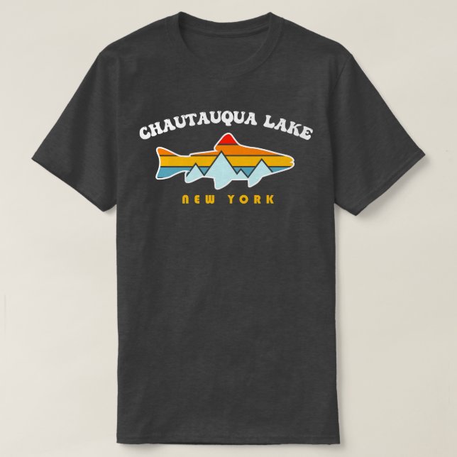 Chautauqua Lake New York NY Retro Sunset Fishing   T-Shirt (Design Front)