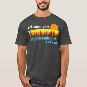 Chautauqua Lake New York NY Retro Sunset Fishing T-Shirt