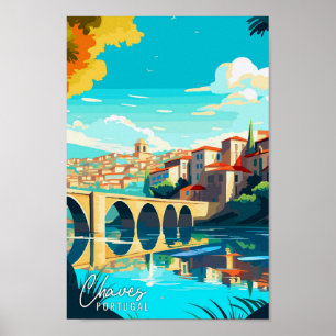 Chaves Portugal Art vintage travel illustration Poster