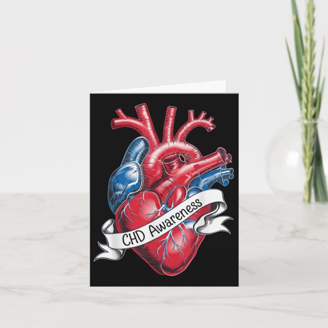 Chd Awareness Anatomical Heart Ribbon Design  Card (Front)