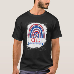 CHD Awareness Bleached Rainbow Blue And Red Ribbon T-Shirt