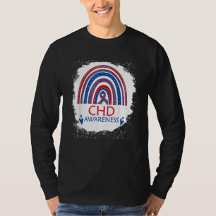 CHD Awareness Bleached Rainbow Blue And Red Ribbon T-Shirt