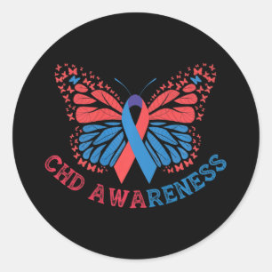 Chd Awareness Butterfly Heart Health Ribbon Family Classic Round Sticker