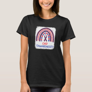 CHD Awareness Heart Disease Bleached Rainbow Blue  T-Shirt