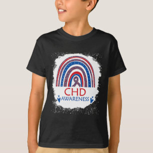 Chd Awareness Heart Disease Bleached Rainbow Blue  T-Shirt