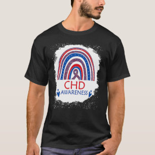 CHD Awareness Heart Disease Bleached Rainbow Blue T-Shirt