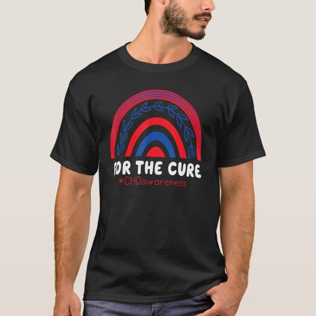 Chd Support Red & Blue Rainbow Heart Disease Aware T-Shirt (Front)