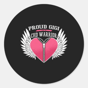 Chd Warrior Proud Gigi Zipper Heart With Angel Win Classic Round Sticker