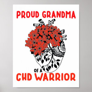 Chd Warrior Proud Grandma Pretty Red Floral Heart  Poster