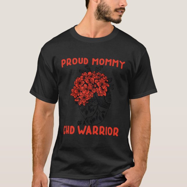 Chd Warrior Proud Mummy Pretty Red Floral Heart De T-Shirt (Front)