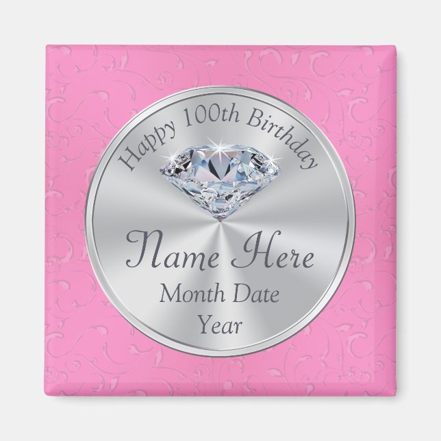 Cheap 100th Birthday Party Ideas, Diamond Pins Magnet (Front)
