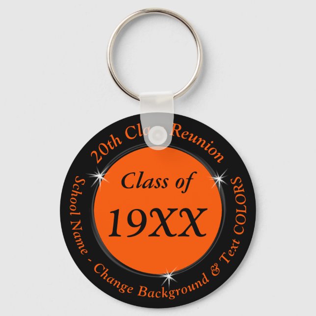 Cheap 20th Class Reunion Gifts, Orange and Black Key Ring (Front)