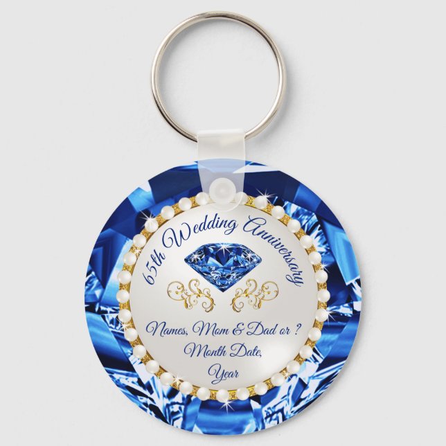 Cheap, 65th Wedding Anniversary Party Favours,  Key Ring (Front)
