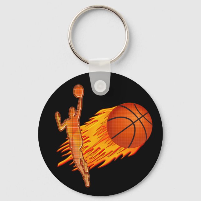 CHEAP Basketball TEAM Gifts Flaming Basketball Key Ring (Front)